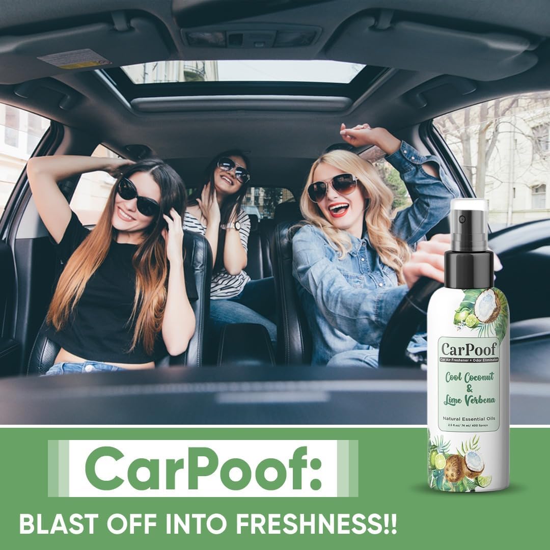 Car Air Freshener Coconut natural non toxic, car odor eliminator for Clean Fresh Car, 400+ Sprays 2.5 oz Travel Size, naturally fading, short lasting scent, Cool Coconut and Lime Verbena