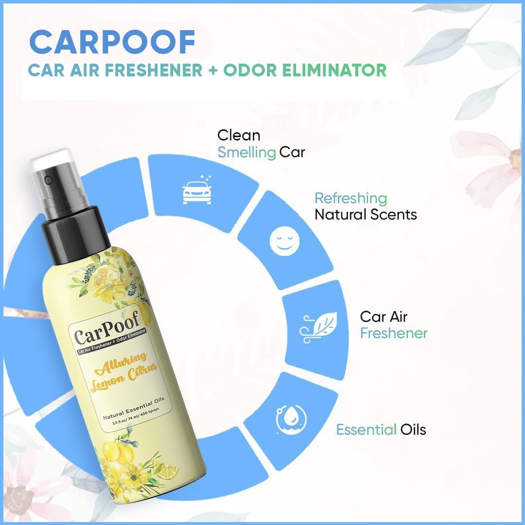 Lemon Mint Car Air Freshener natural non toxic and car odor eliminator for Clean Fresh Car, naturally fading, short lasting scent 400+ Sprays 2.5 oz Travel Size