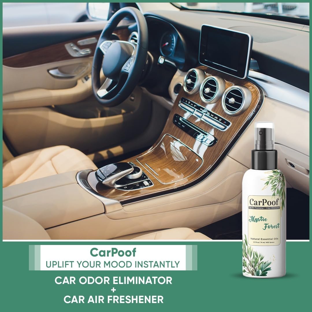 Natural Car Air Freshener Spray non toxic and Multi use Odor Eliminator for Cars, Homes Shoes Offices and More, 400+ Sprays, 2.5 oz Travel Size, naturally fading, short lasting scent, Mystic Forest