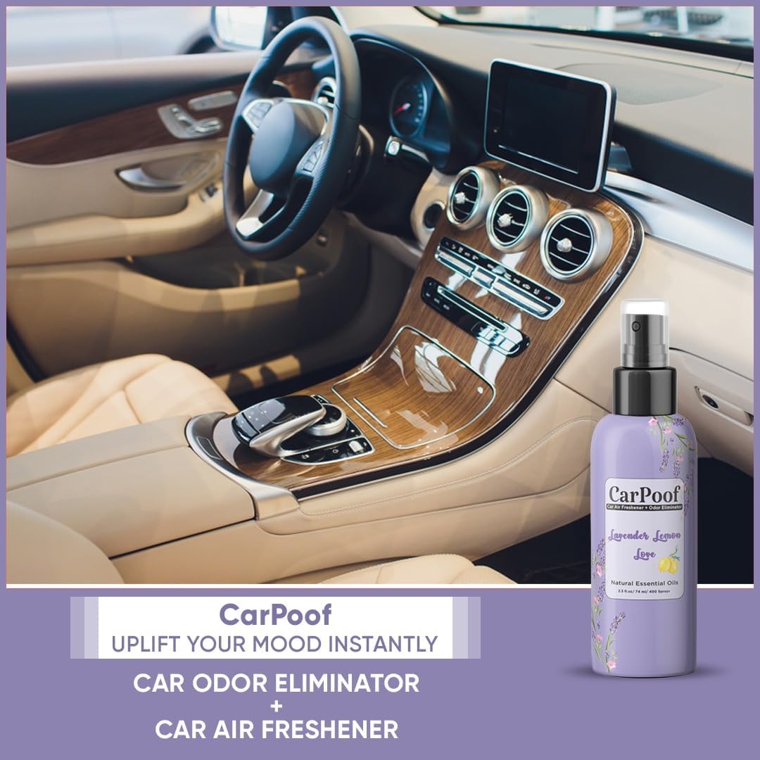 Car Air Freshener Spray Lavender Lemon scent, Natural non toxic, car odor eliminator, naturally fading, short lasting scent, 400+ Sprays 2.5 oz Travel Size