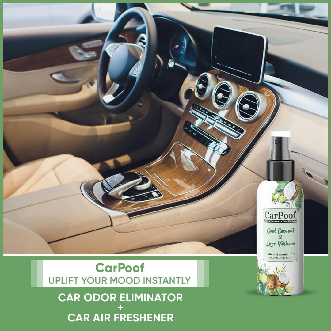 Car Air Freshener Coconut natural non toxic, car odor eliminator for Clean Fresh Car, 400+ Sprays 2.5 oz Travel Size, naturally fading, short lasting scent, Cool Coconut and Lime Verbena
